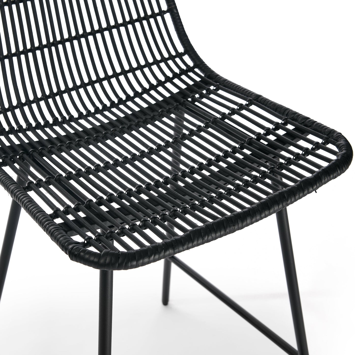 Set of 2, Natural Rattan Indoor Counter Chair , Black Finish Steel Legs,Black  (17.5"x20"x34")