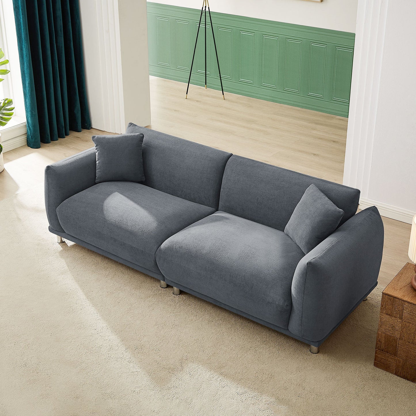 88.58" Sofa, Comfy Sofa Couch With Extra Deep Seats, Modern Sofa Bread-Like Sofa With 2 Pillows and Metal Feet
