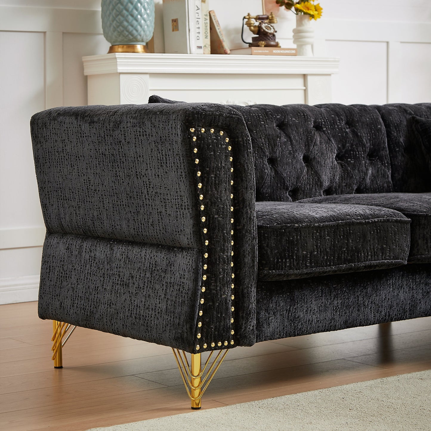 81.5-Inch Chenille Corner Sofa , L-Shaped Sectional Couch, 5-Seater Corner Sofas With 3 Cushions for Living Room, Bedroom