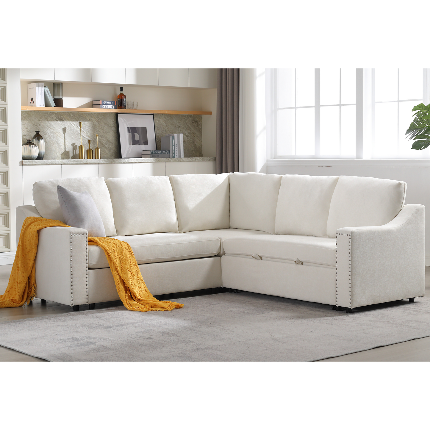 L-Shaped Sofa With Pull-Out Sofa Bed, Corner Sofa,comfortable Living Room Furniture Set, Sleeper Sofa Bed,Corner Seat
