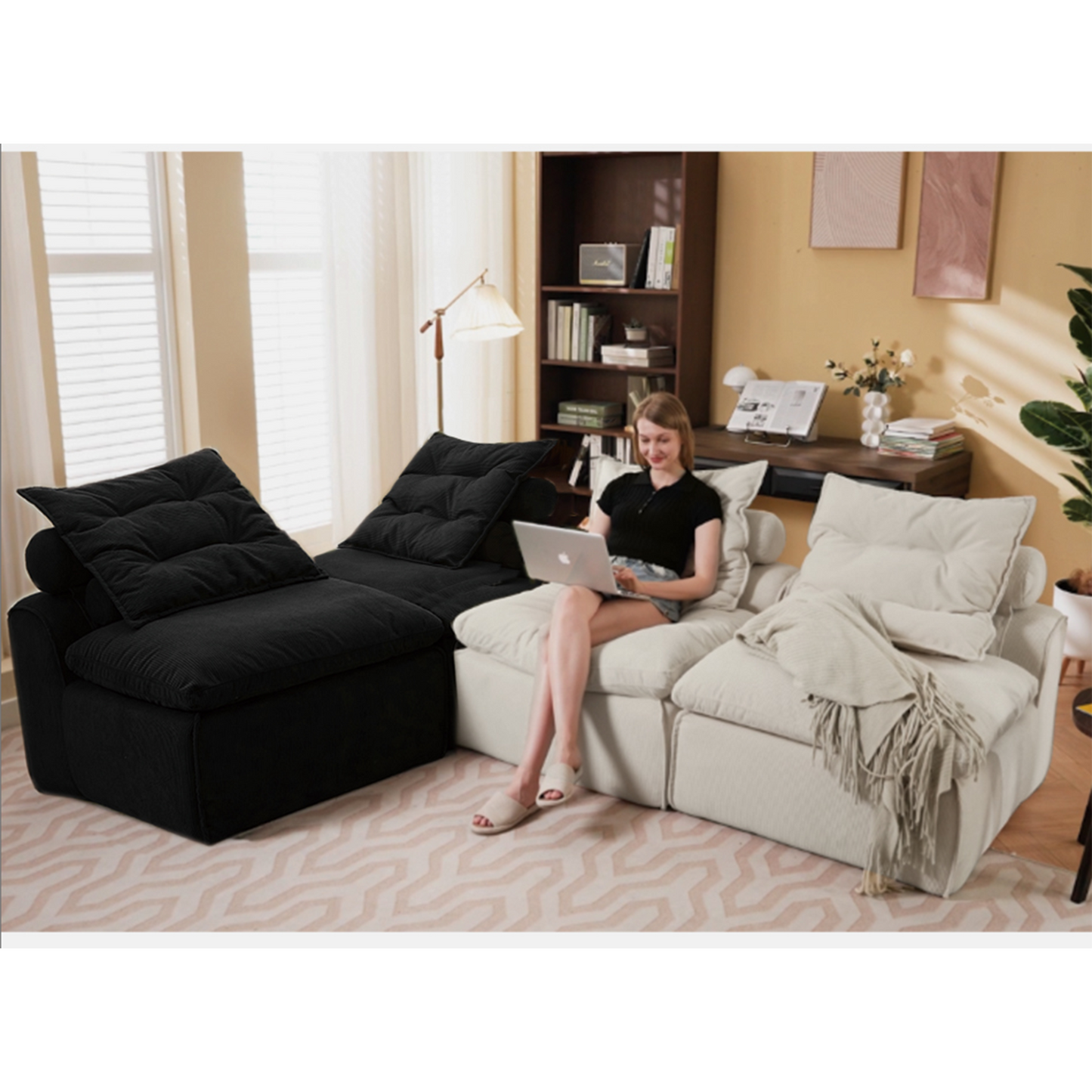 Modular Sofa,No Armrests,At Will DIY,Corduroy ,Neck Pillow-Back Lounge Sofa Chair,Reading Nook, or Apartment Living
