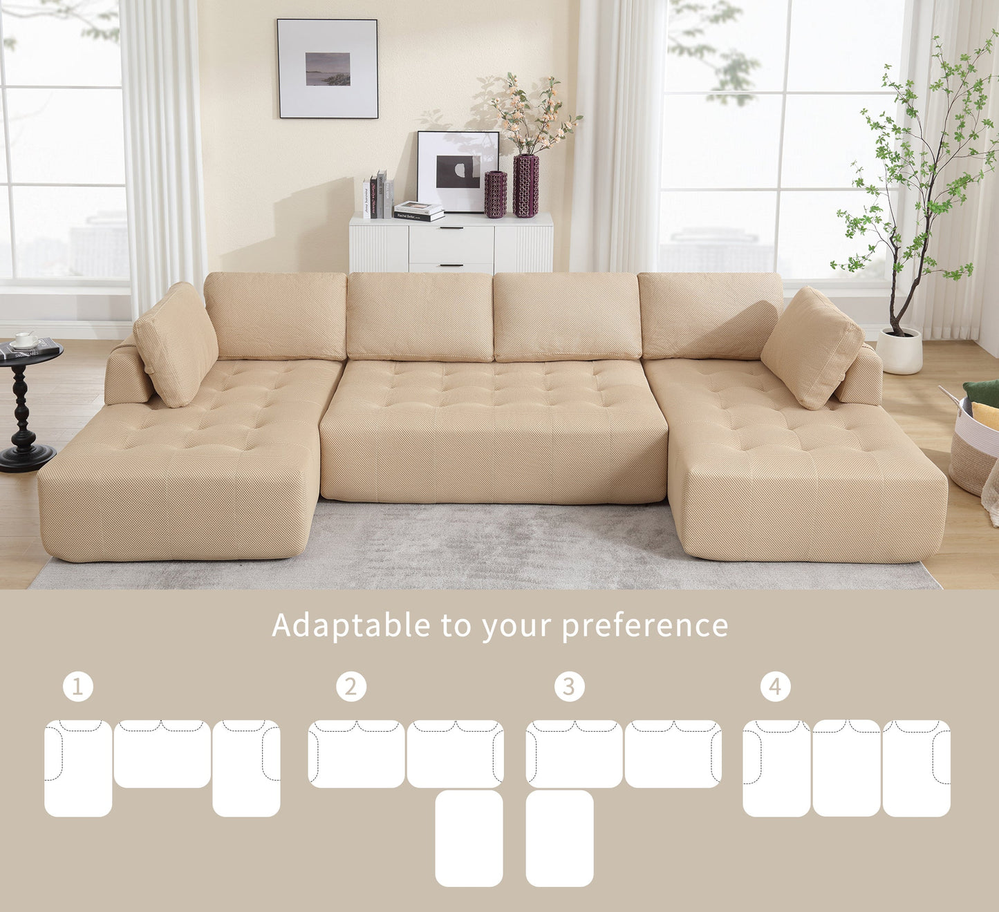 138.5 "Modular Combination Sofa, U-Shaped Sofa, Living Room, Apartment, Upholstered ,6-Seat Sofa, Free Combination Sofa
