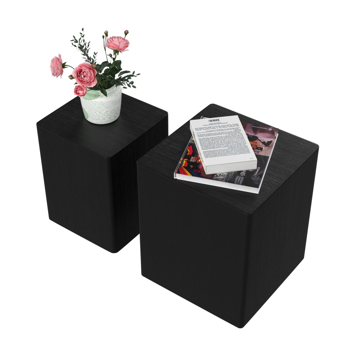 Upgrade MDF Nesting Table Side Table Coffee Table End Table for Living Room,office,bedroom ,Black Oak Set of 2