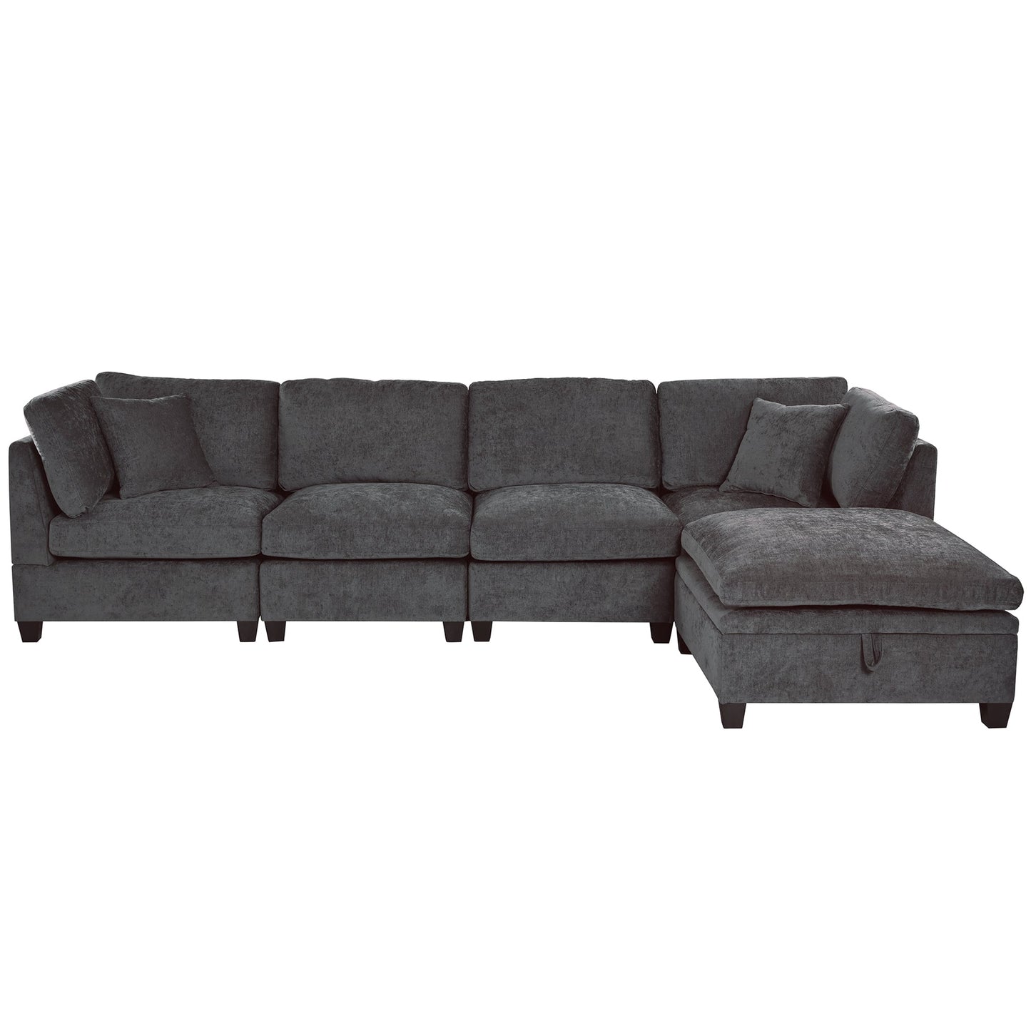Upholstered Modular Sofa With Removable Storage Ottoman, 2 Hidden Cup Holders, Sectional Sofa for Living Room Apartment