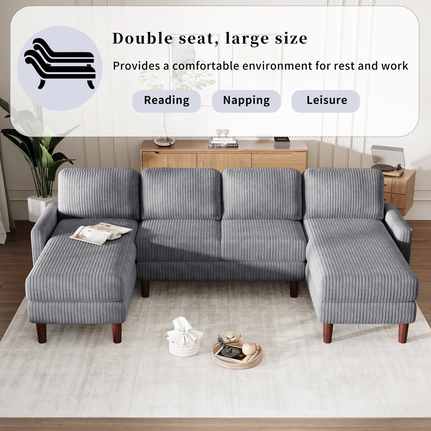 U-Shaped Sponge-Filled Cushion Combination Sofa, Suitable for Living Rooms, Studies, and Spacious Spaces