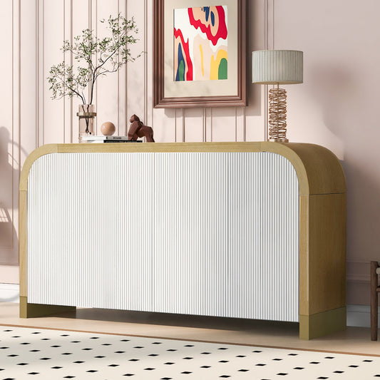 4-Door Curved Corner Design Wavy Door Panel  Cabinet With Adjustable Shelves, Suitable for Study, Living Room