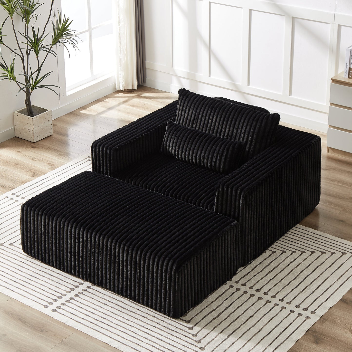 75-Inch Corduroy Sponge Sofa Lounge Chair With Removable Footrest,No Assembly Required,Fluffy Modern Sleeper Chair