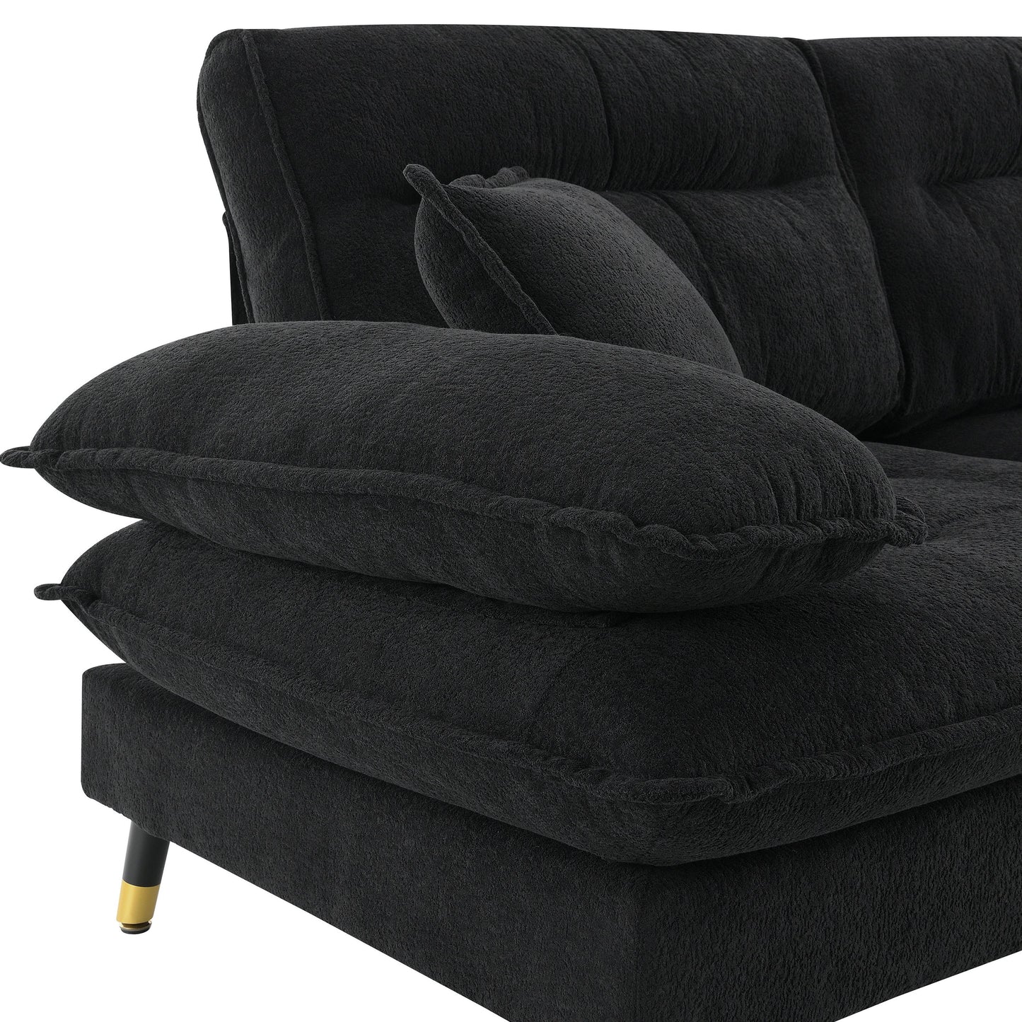 106*66.5" L Shaped Convertible Sectional Sofa,4 Seat Tufted Couch Set With Two-Tone Adjust Legs,Cloud Chenille Fabric
