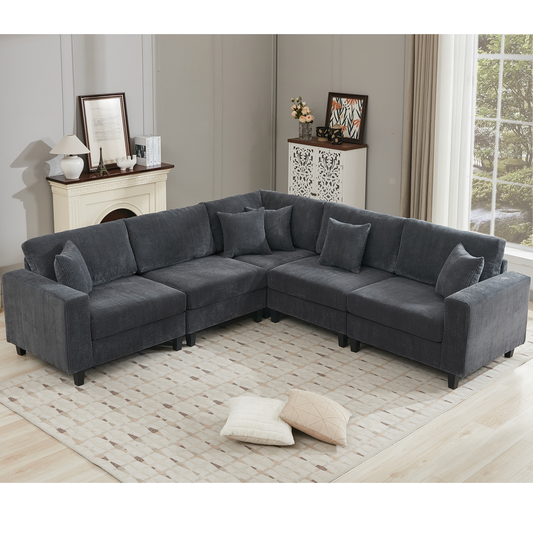 Oversized Modular Sectional Sofa Set, L Shaped Couch,Corduroy ,Upholstered,Deep Seat,5 Seat,5 Throw Pillow and 6 Back cushion