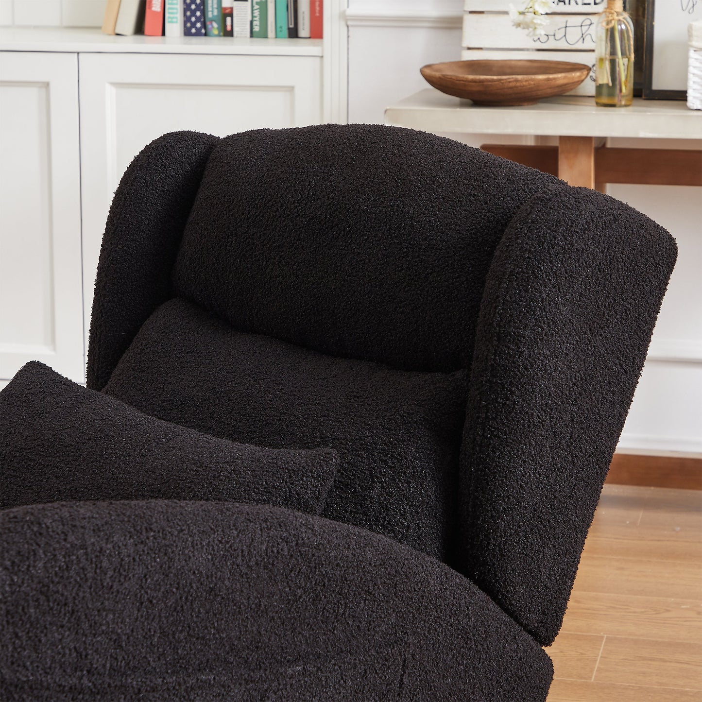 Modern Accent High Backrest Living Room Lounge Arm Rocking Chair, Two Side Pocket