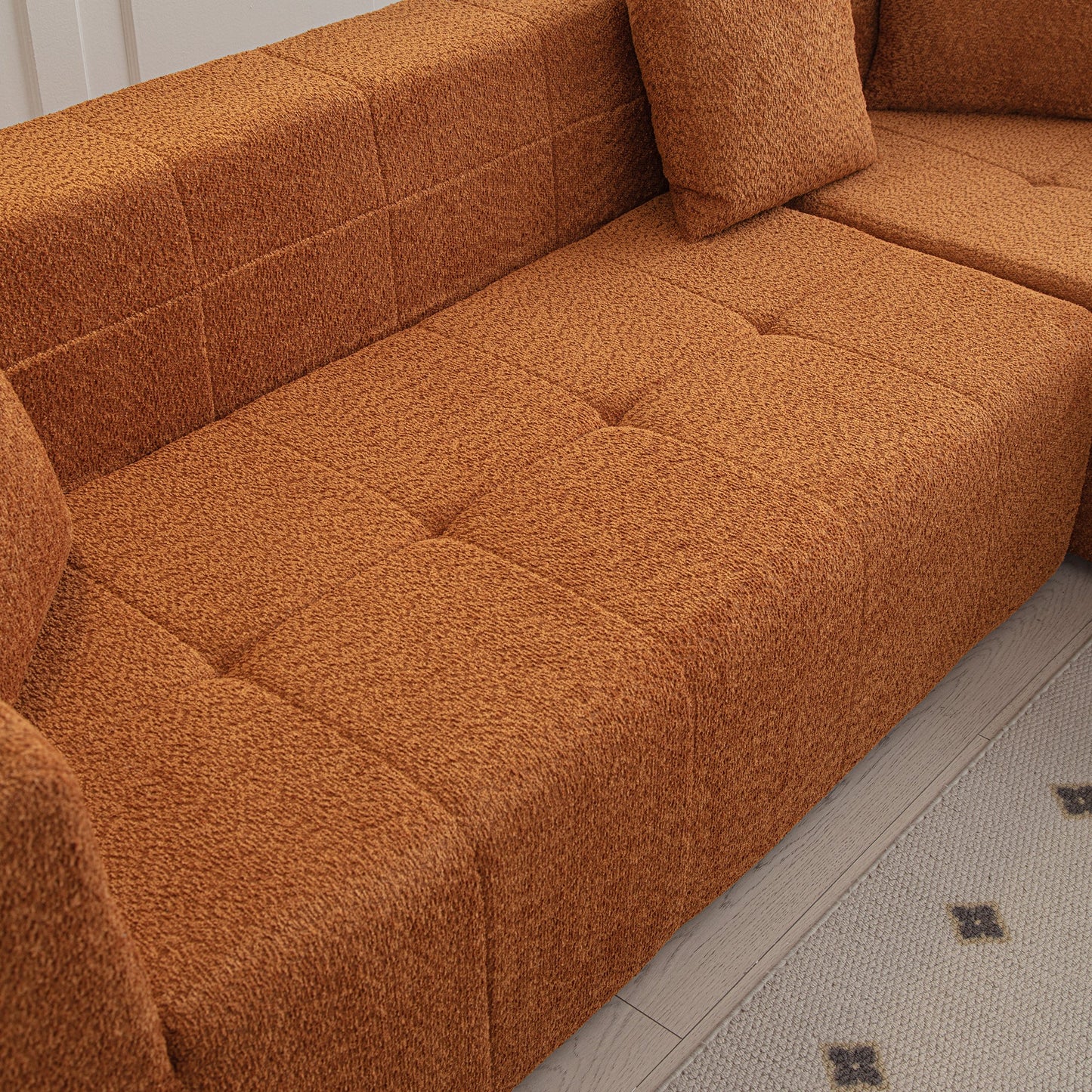 105.5" Modular L-Shaped Sectional Floor Couch, Deep Seat Tufted Comfy Sofa Set With Chaise for Living Room