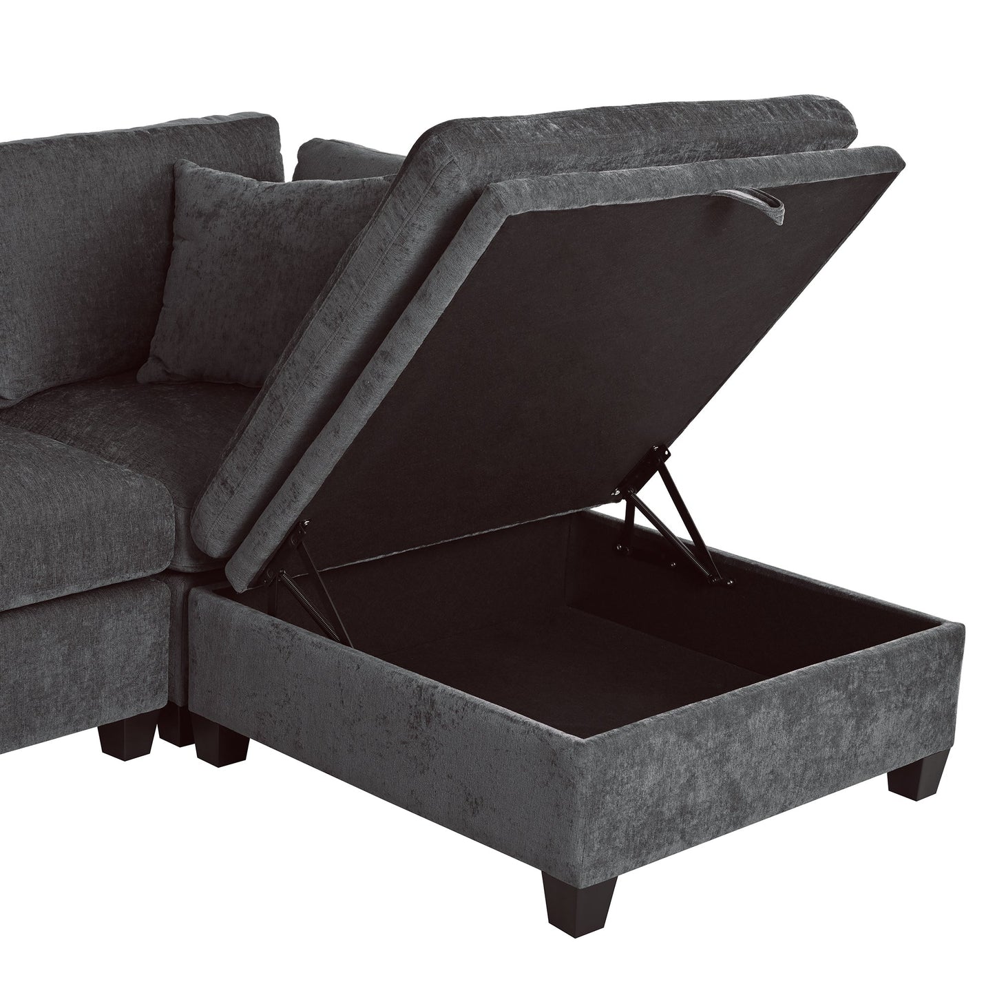 Upholstered Modular Sofa With Removable Storage Ottoman, 2 Hidden Cup Holders, Sectional Sofa for Living Room Apartment