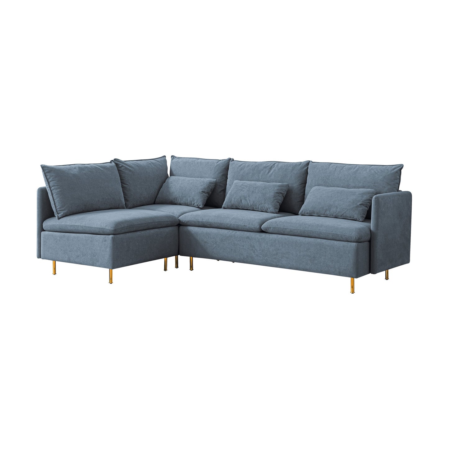 Modular L-Shaped Corner Sofa, Movable Chaise Facing Left/Right, Grey Cotton