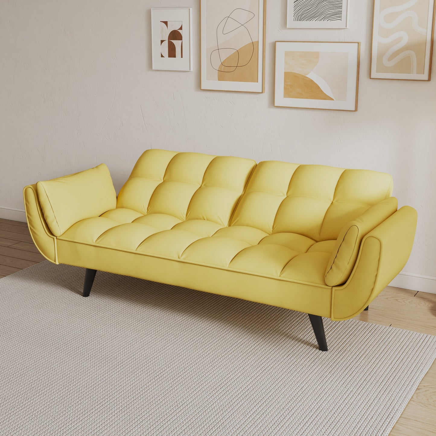 57 Inch Yellow Sofa Soft Two Armrests Throw Pillow Pillow Comfortable Fit Apartment Bedroom Small Space
