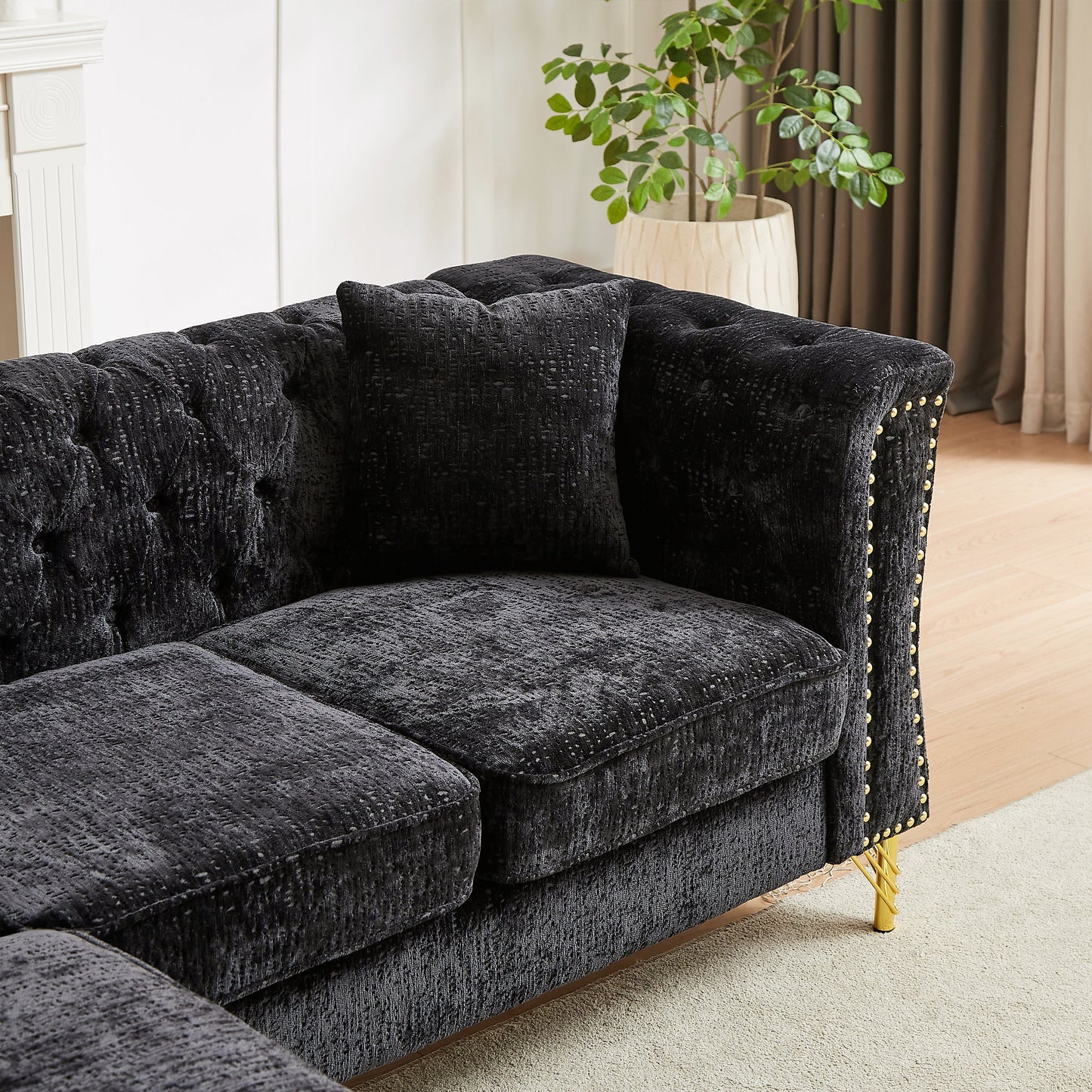81.5-Inch Chenille Corner Sofa , L-Shaped Sectional Couch, 5-Seater Corner Sofas With 3 Cushions for Living Room, Bedroom