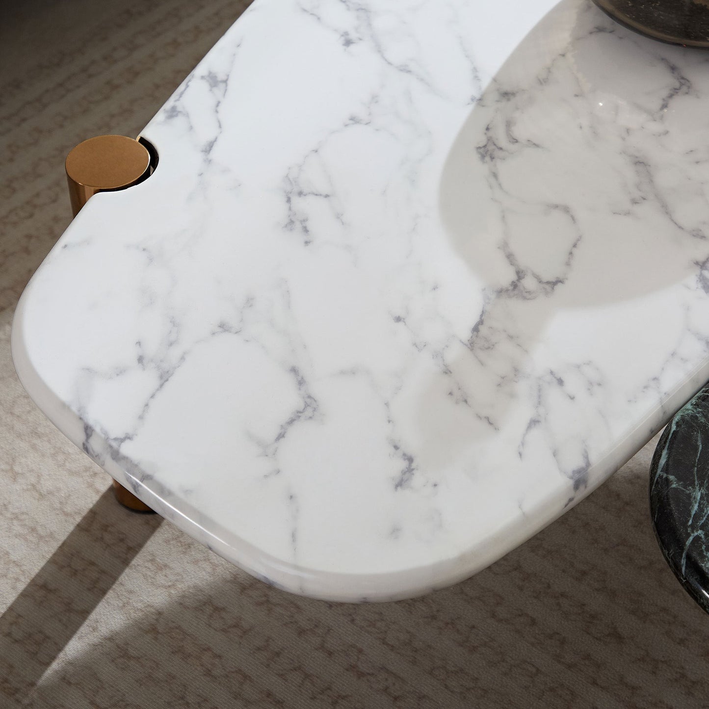Faux Marble Coffee Tables Accent Tea Tables With Gold Metal Foot for Living Room Home Office