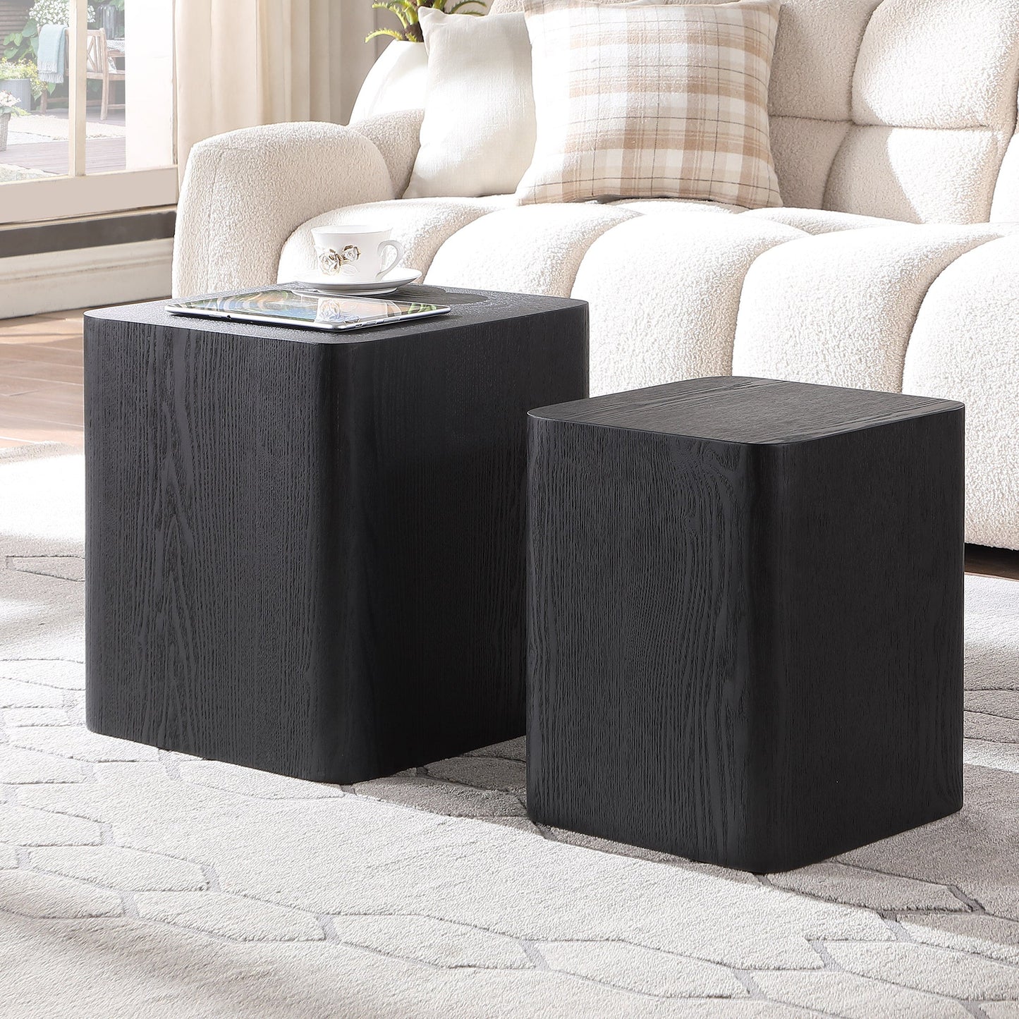 Upgrade MDF Nesting Table Side Table Coffee Table End Table for Living Room,office,bedroom ,Black Oak Set of 2