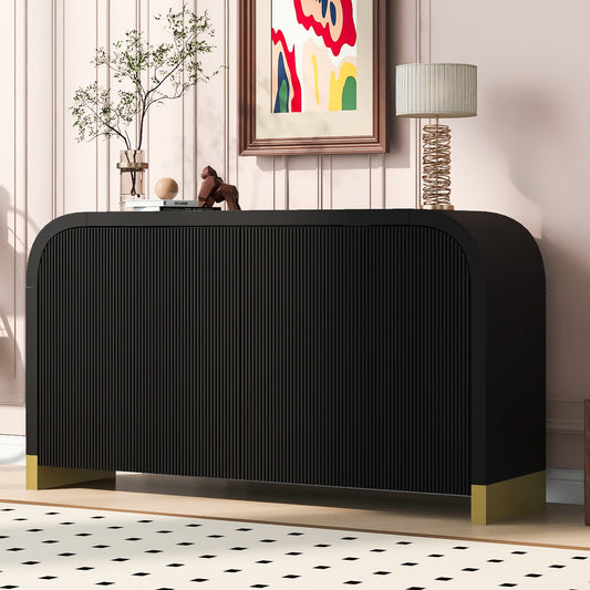 4-Door Curved Corner Design Wavy Door Panel  Cabinet With Adjustable Shelves, Suitable for Study
