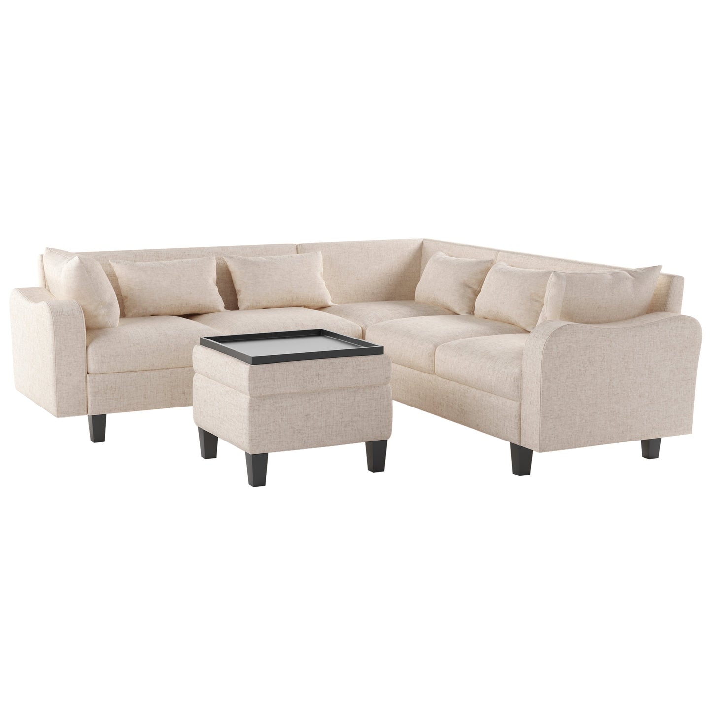87" Modern Sectional Sofa With Coffee Table,6-Seat Couch Set With Storage Ottoman,Various Combinations,L-Shape Indoor