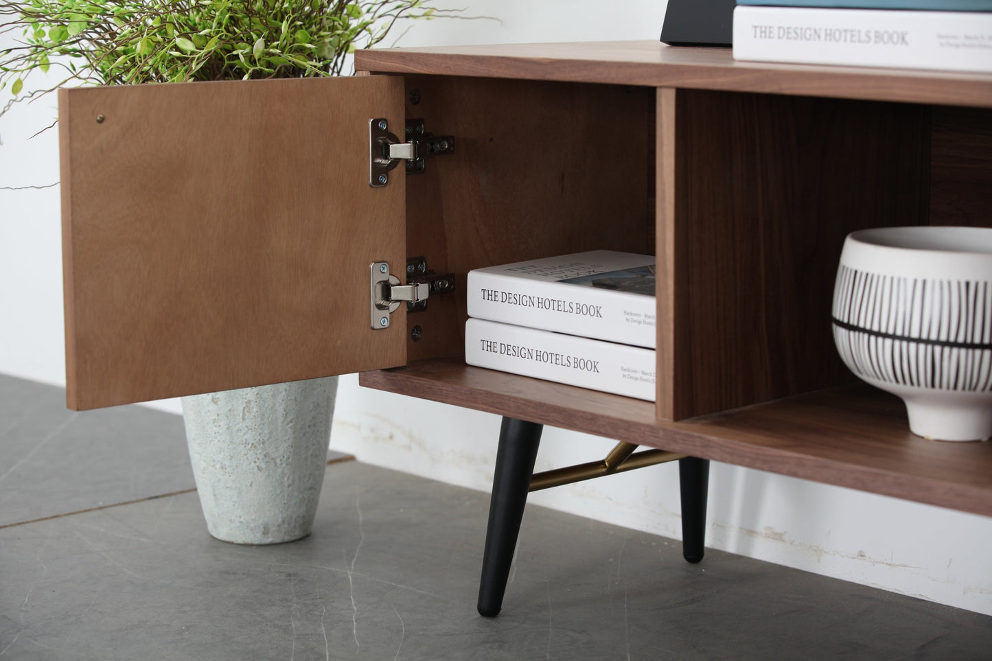 Mid-Century Modern Low Profile Media Console TV Stand, Walnut