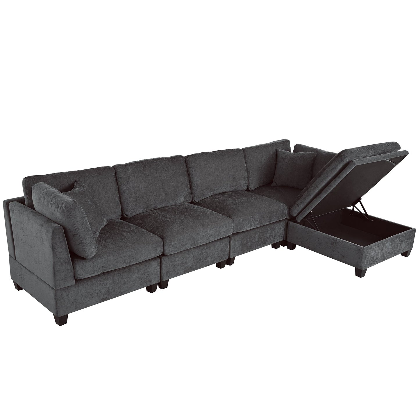 Upholstered Modular Sofa With Removable Storage Ottoman, 2 Hidden Cup Holders, Sectional Sofa for Living Room Apartment