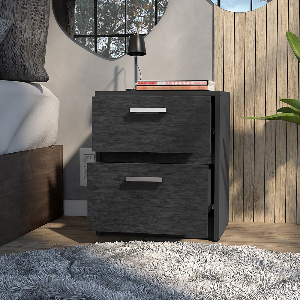 Nightstand Chequered, Two Drawers -Black