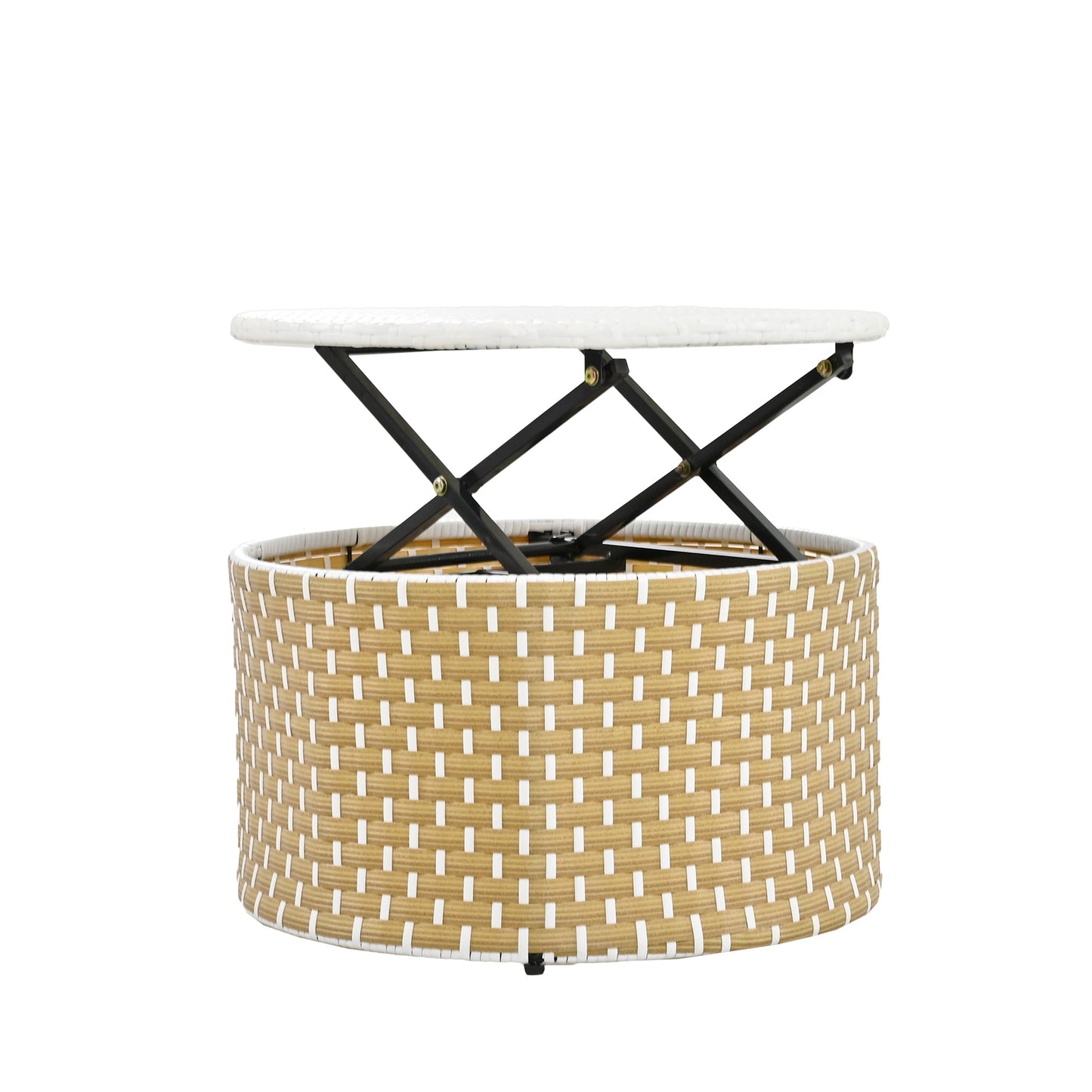 Patio Furniture Round Outdoor Sectional Sofa Set Rattan Daybed Two-Tone Weave Sunbed With Retractable Canopy