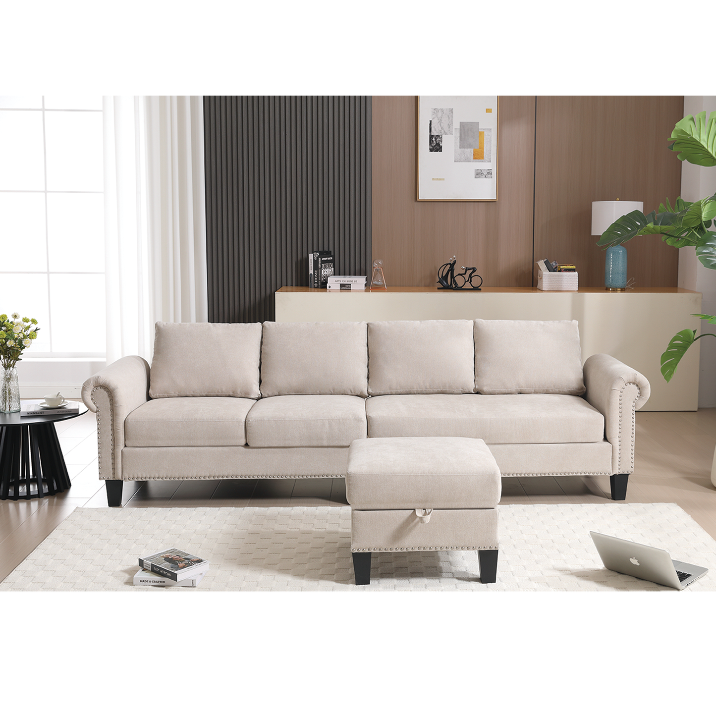 Convertible Sectional Sofa With Storage,L-Shaped Sofa,Four-Seater Sofa,Modern Linen Fabric Sectional Couches for Living