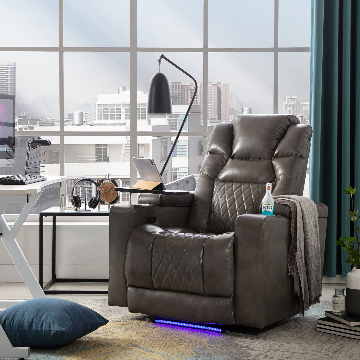 Power Motion Recliner With USB Charging Port and Hidden Arm Storage, Home Theater Seating With 2 Convenient Cup Holders