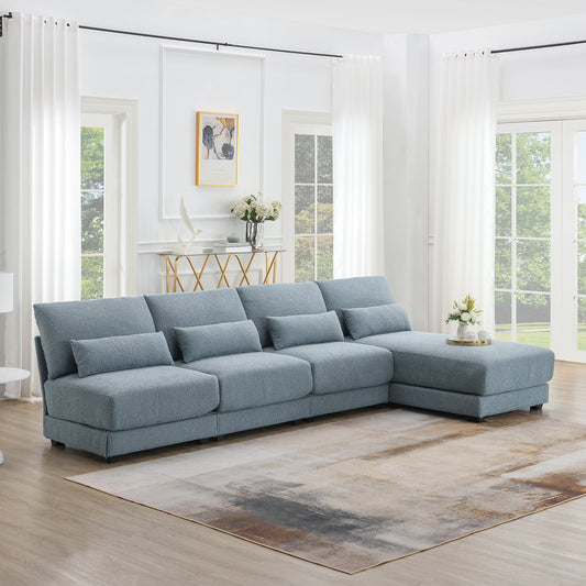 120*61" Oversized Deep Seat Sectional Sofa With Reversible Chaise,Loop Yarn Fabric 5-Seat Armless Indoor Furniture