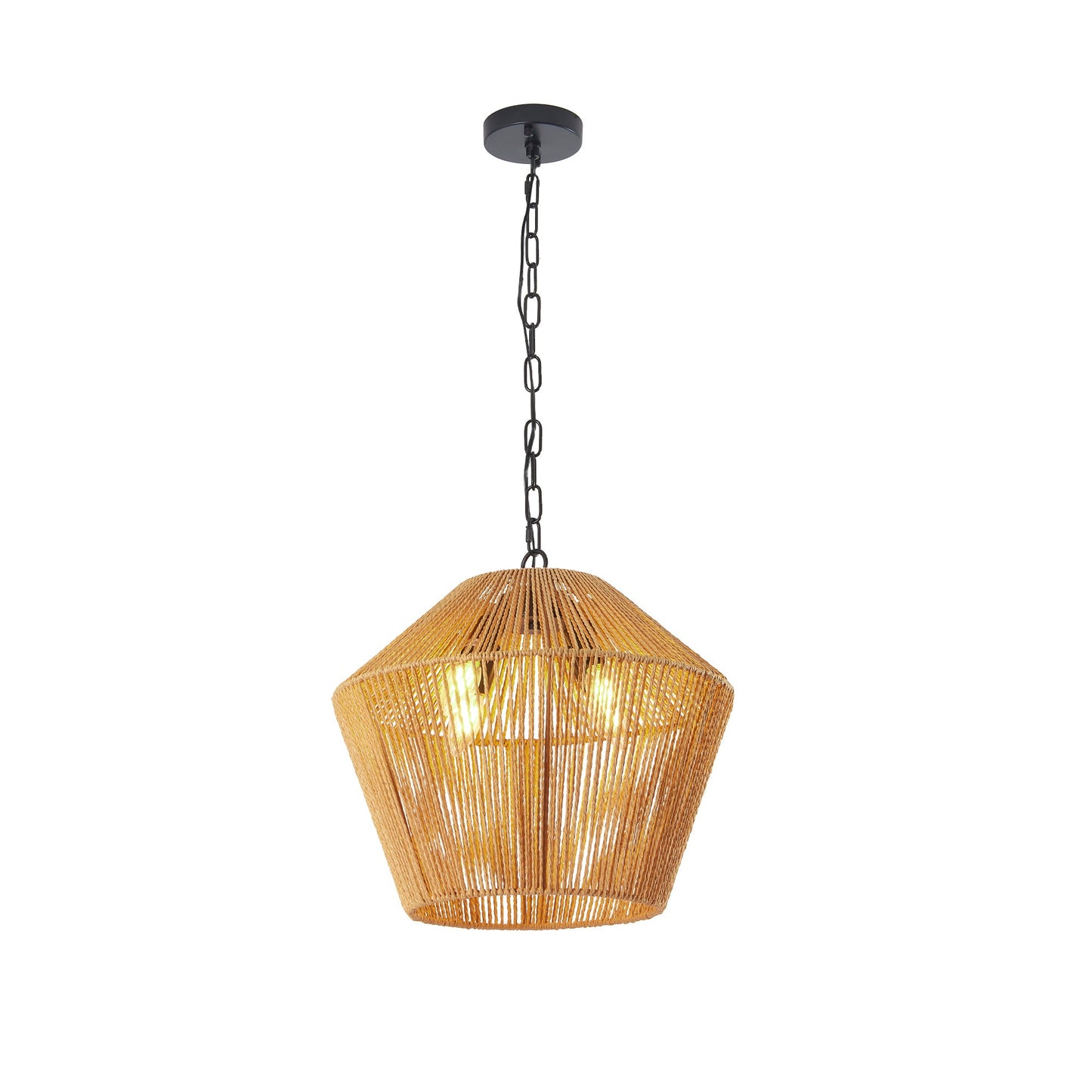 Boho Hemp Rope Pendant Light, Handcrafted Farmhouse Hanging Light Fixture for Kitchen Island, Dining Room, or Bedroom