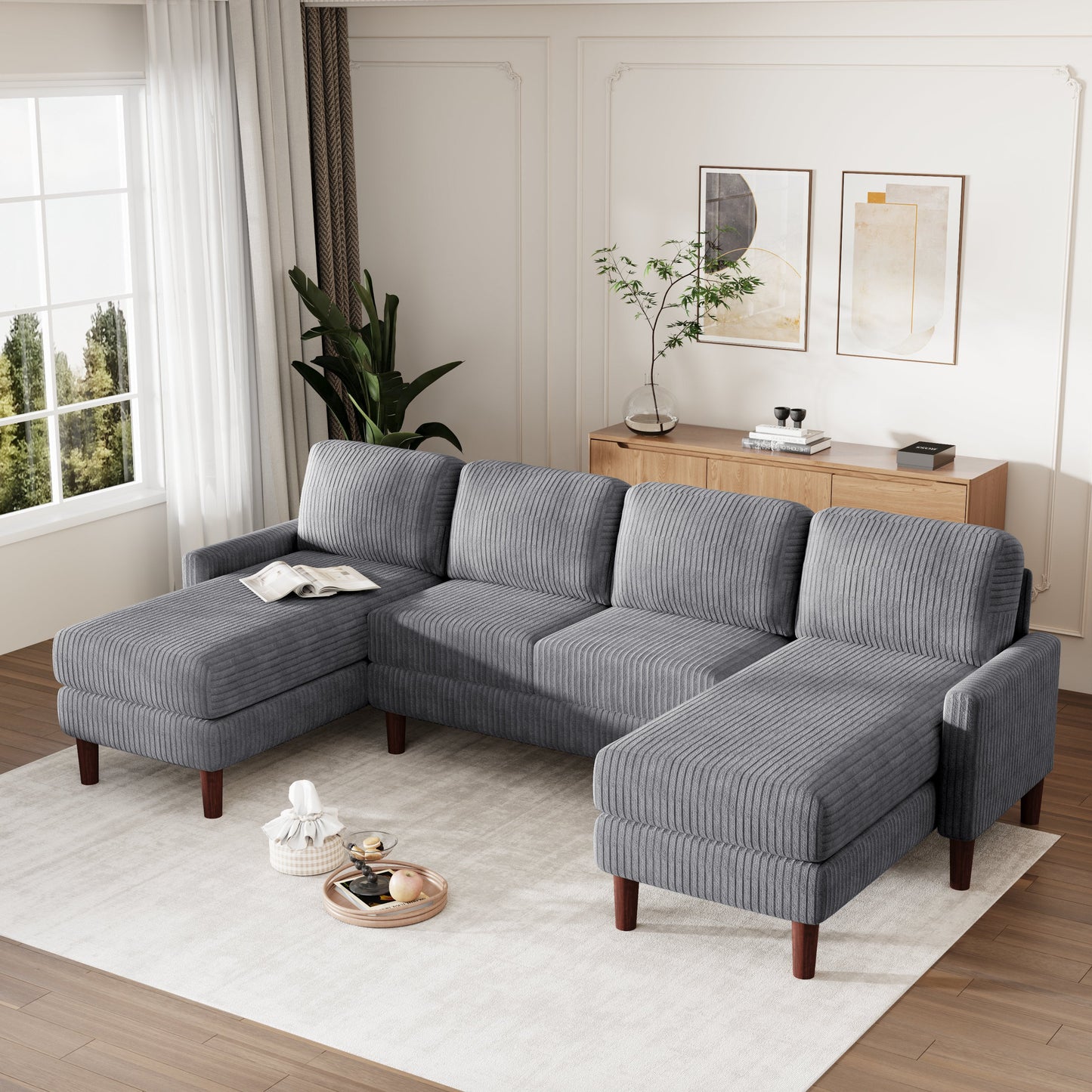 U-Shaped Sponge-Filled Cushion Combination Sofa, Suitable for Living Rooms, Studies, and Spacious Spaces