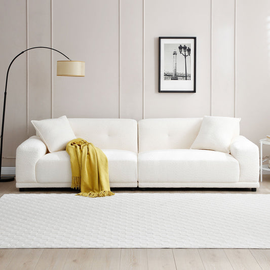110.23'' Teddy Fleece Couches and Sofas With Extra Deep Seats 2 Pillows for Home Office Apartment Living Room Furniture