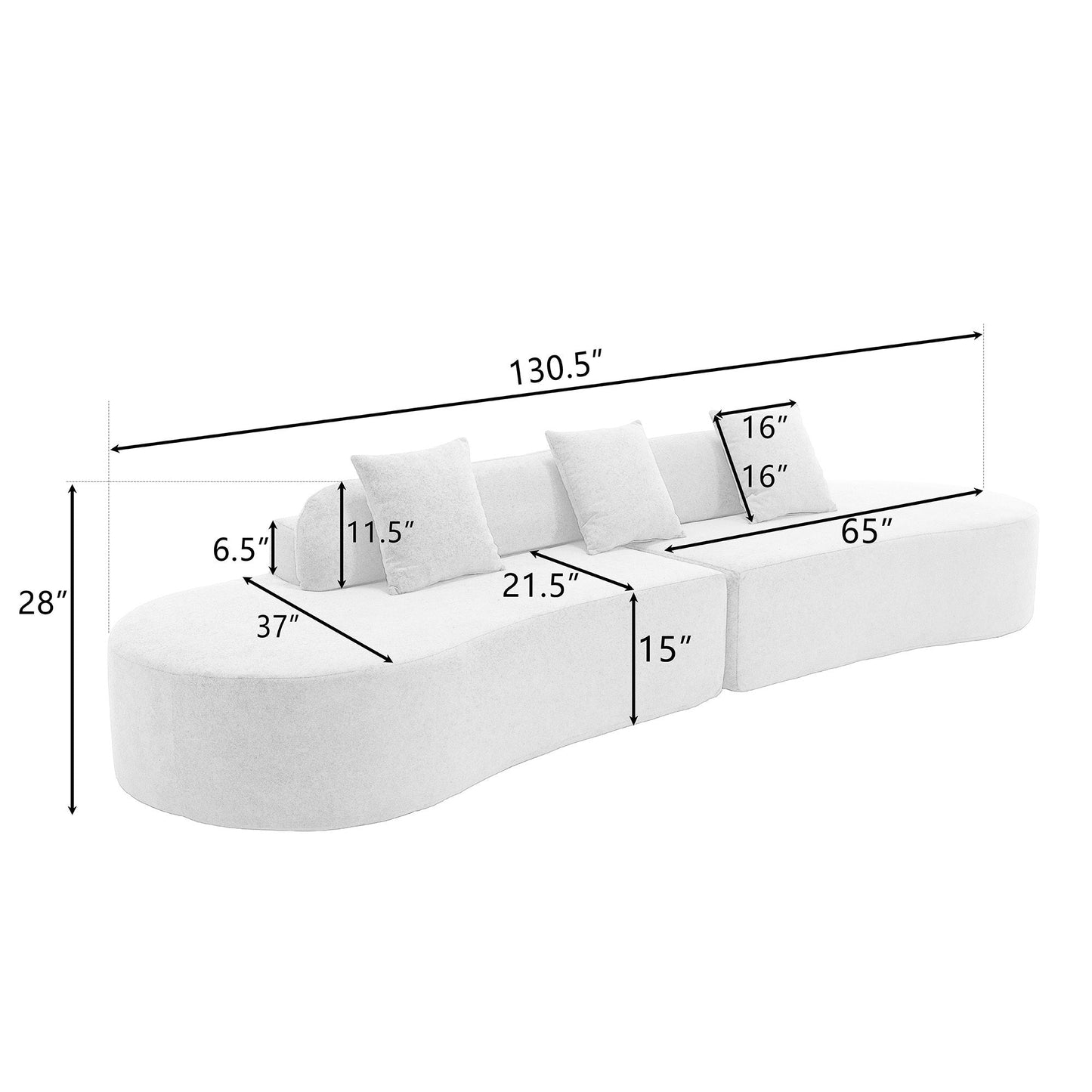 Modern Curved Combination Sofa, Terrycloth Fabric Sofa, Minimalist Sofa in Living Room, Apartment, No Assembly Required