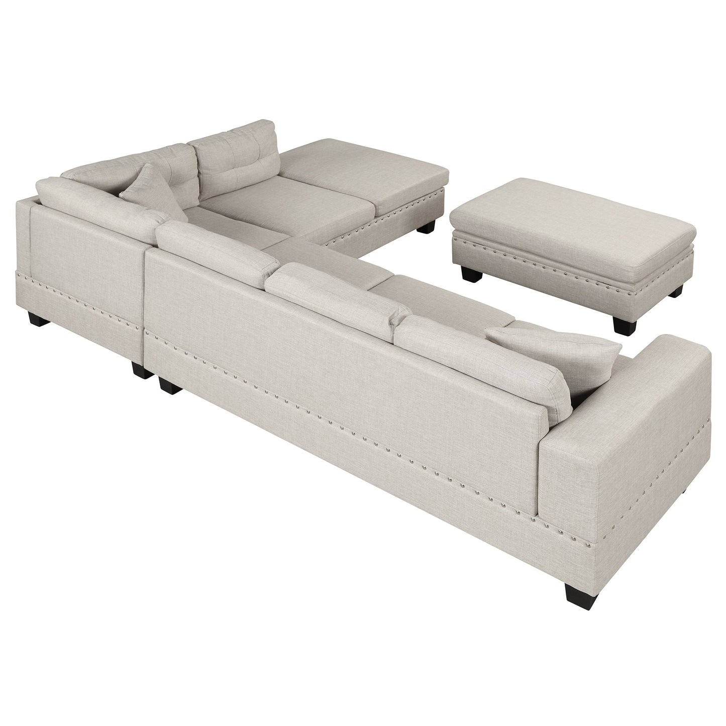 104.5" Modern Sectional Sofa With Storage Ottoman, L-Shape Couch With 2 Pillows and Cup Holder,Sectional Sofa