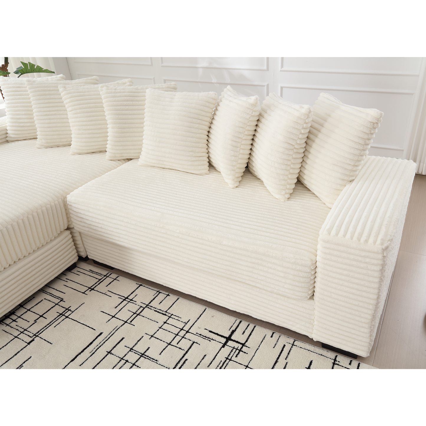 Oversized Two-Piece  Couches,  L Shaped Sofa, Corduroy, Left Chaise Daybed,with Armrests,Eight Throw Pillows,Corner Sofa
