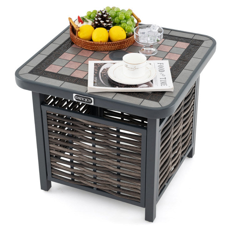 21.5 Inches Outdoor PE Rattan Side Table Square End Table With Umbrella Hole