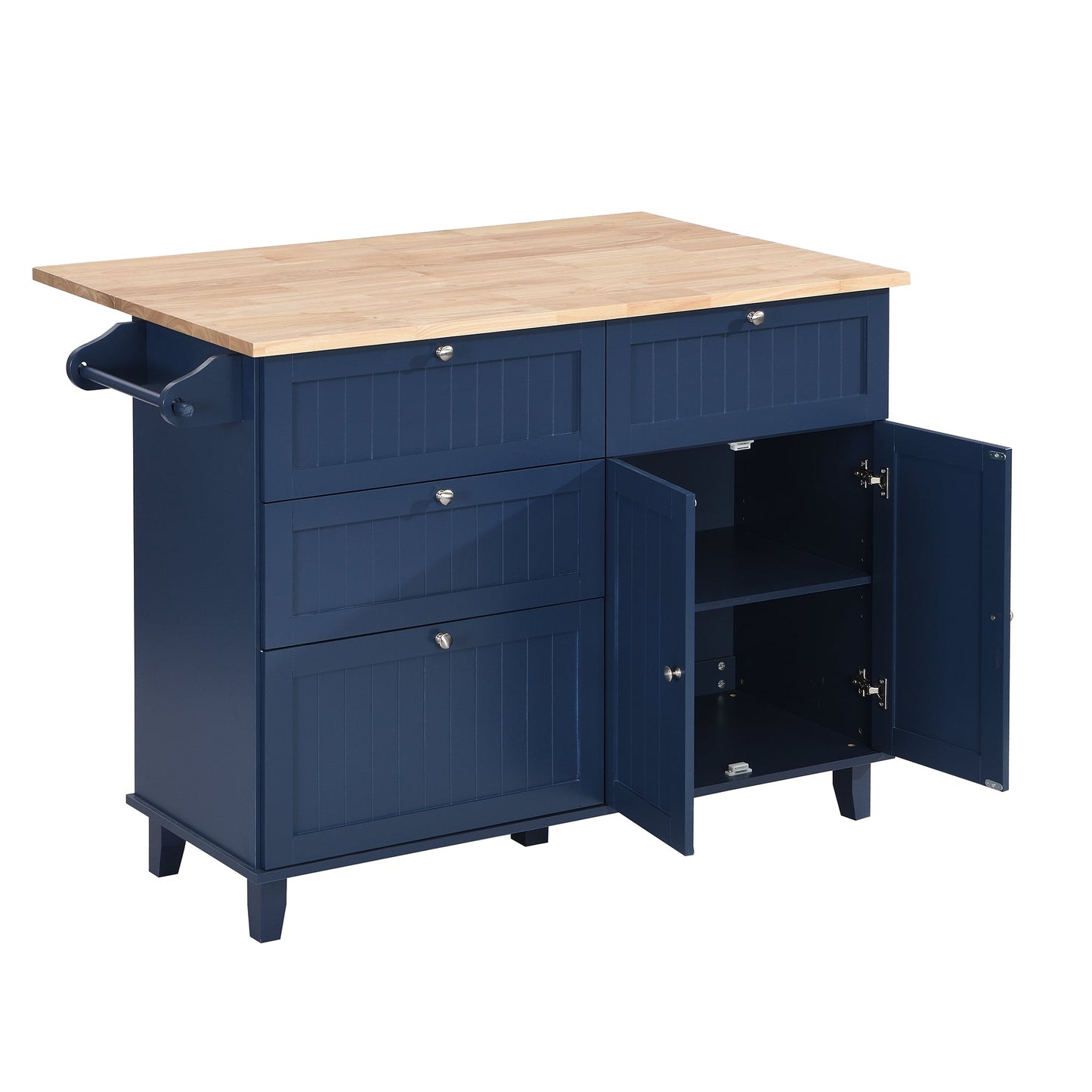 Farmhouse Kitchen Island Set With Drop Leaf and 2 Seatings,Dining Table Set With Storage Cabinet, Drawers and Towel Rack