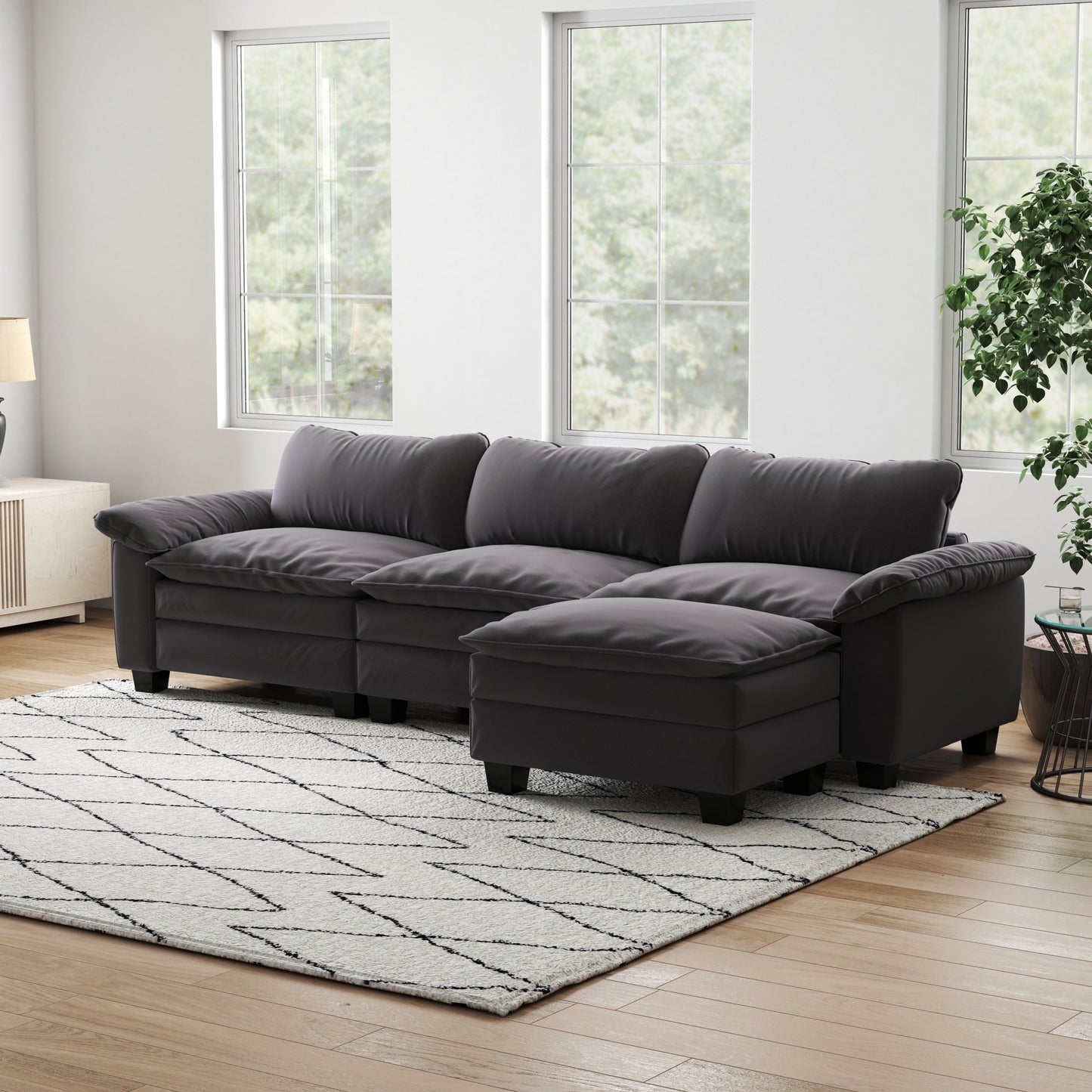 Living Room Furniture Luxury Sectional Sofa Couch With Ottoman Soft Velvet Upholstered Sofa Grey
