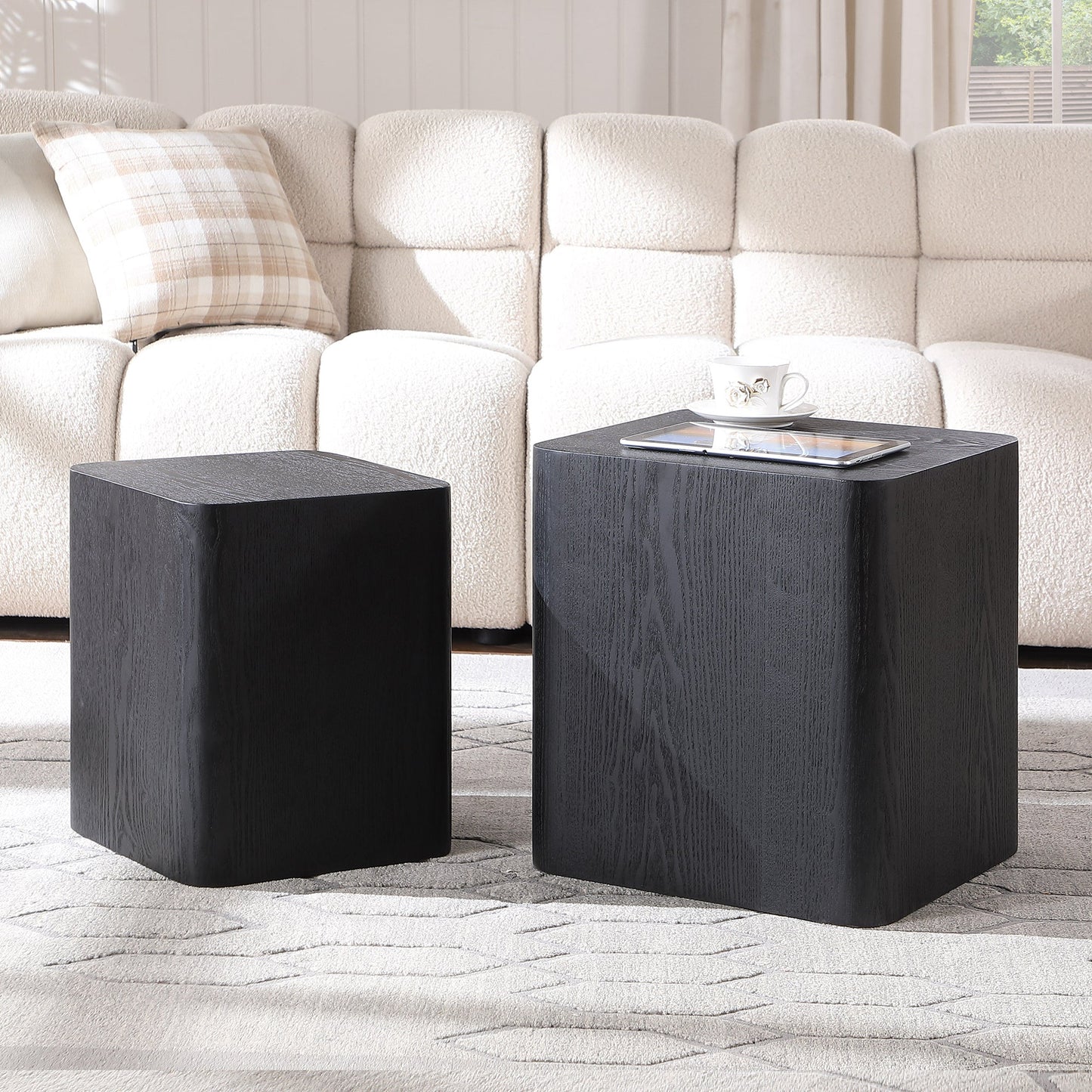 Upgrade MDF Nesting Table Side Table Coffee Table End Table for Living Room,office,bedroom ,Black Oak Set of 2