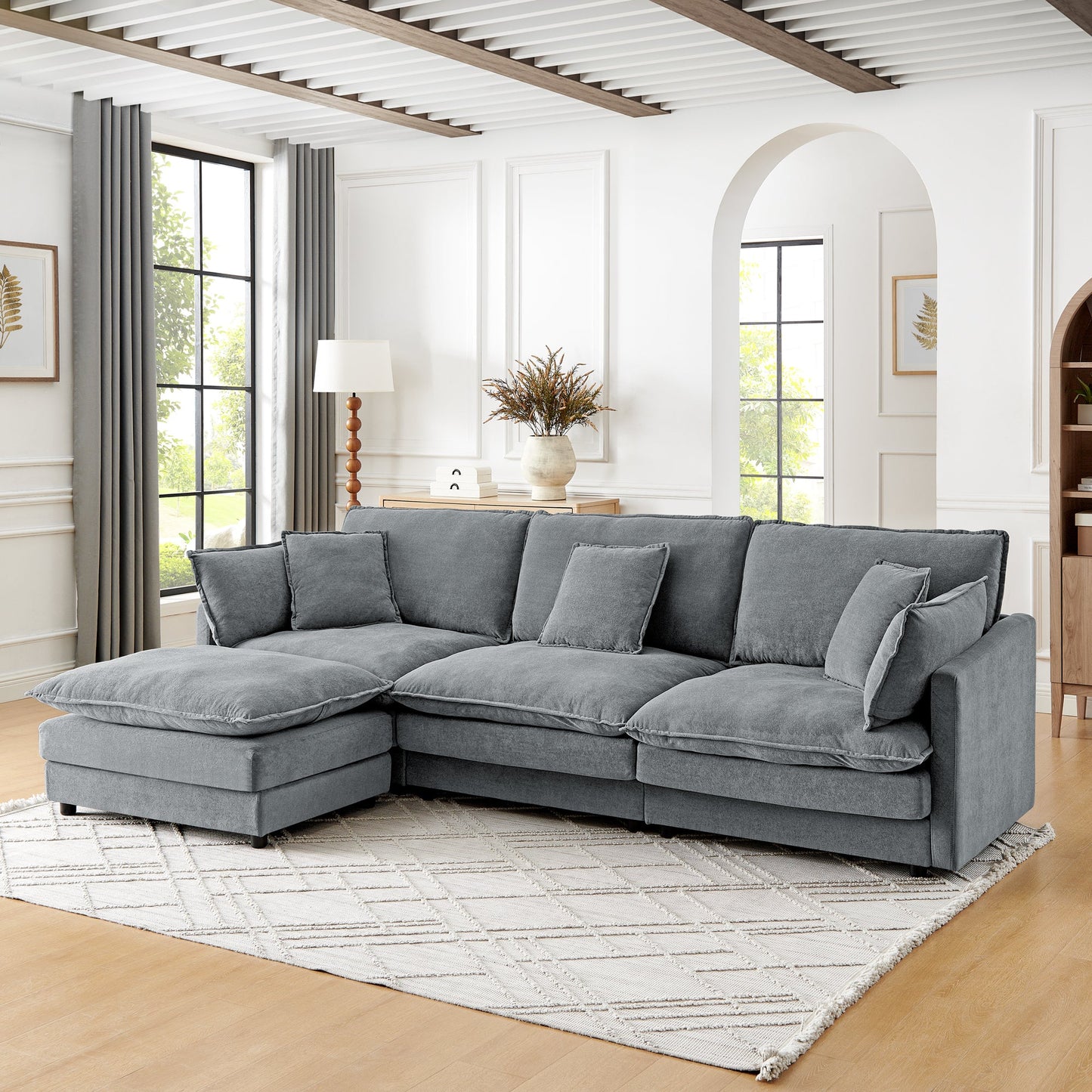 Modern Home Living Room L-Shaped Sectional Sofa Couches With Storage Ottoman, Convertible Oversized 4 Seater Couch