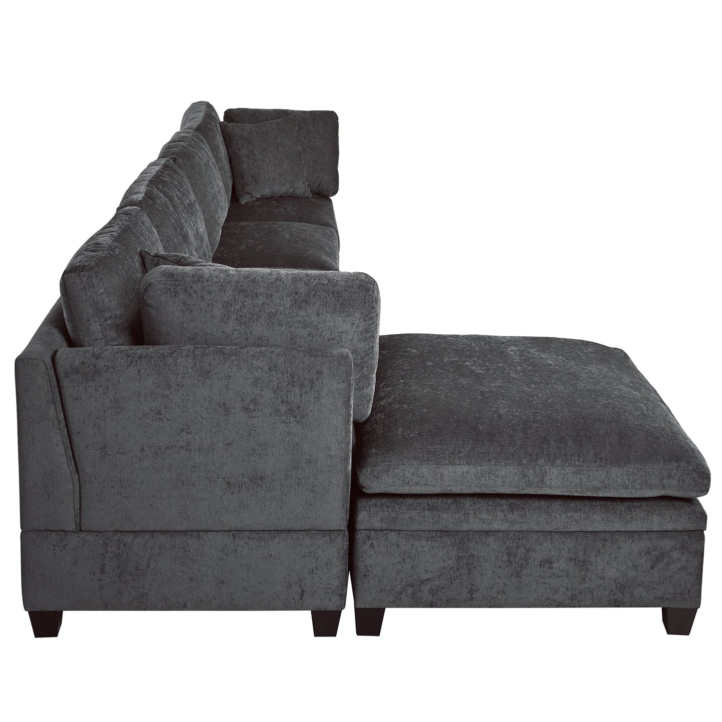 Upholstered Modular Sofa With Removable Storage Ottoman, 2 Hidden Cup Holders, Sectional Sofa for Living Room Apartment