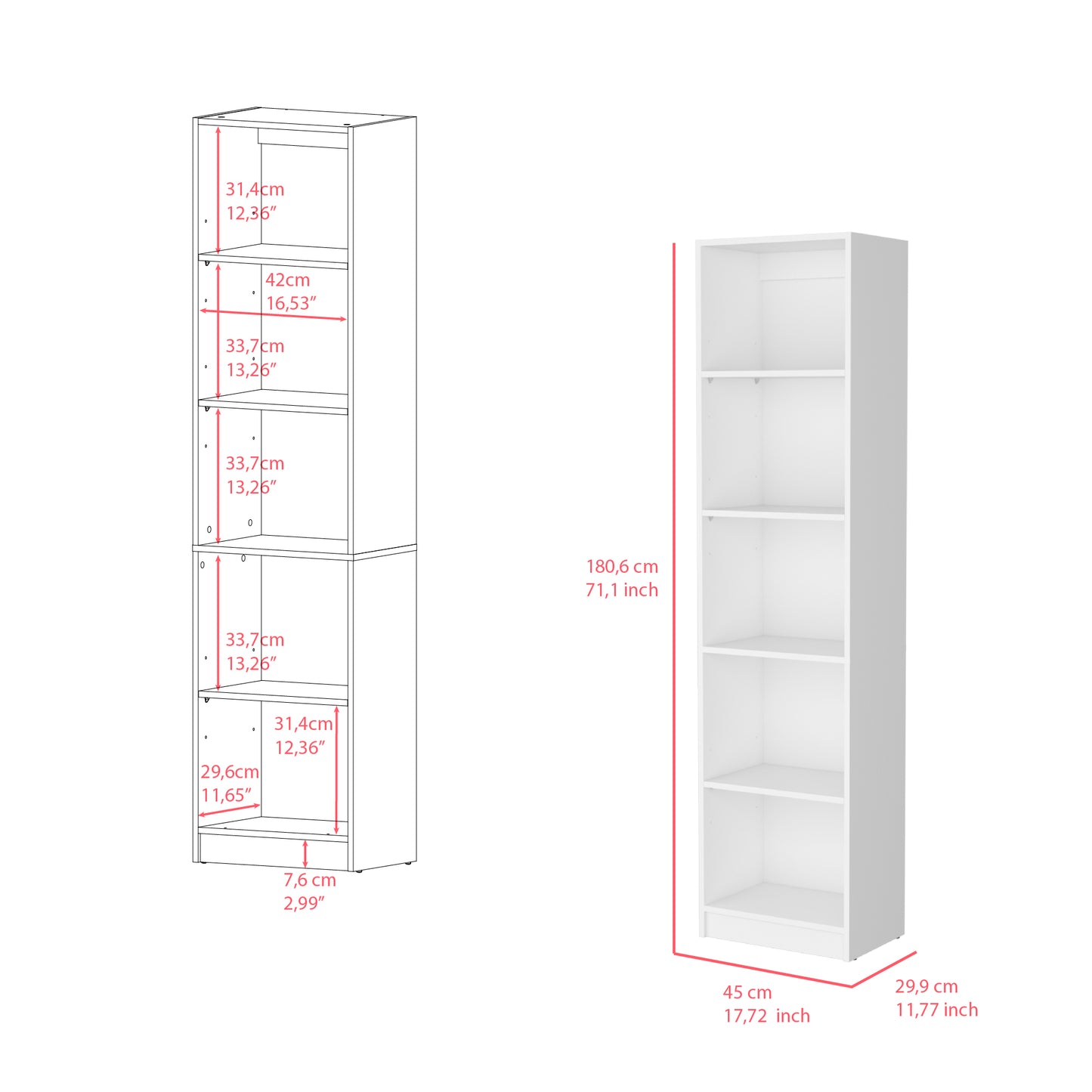 Bookcase XS Benzon, Office, White