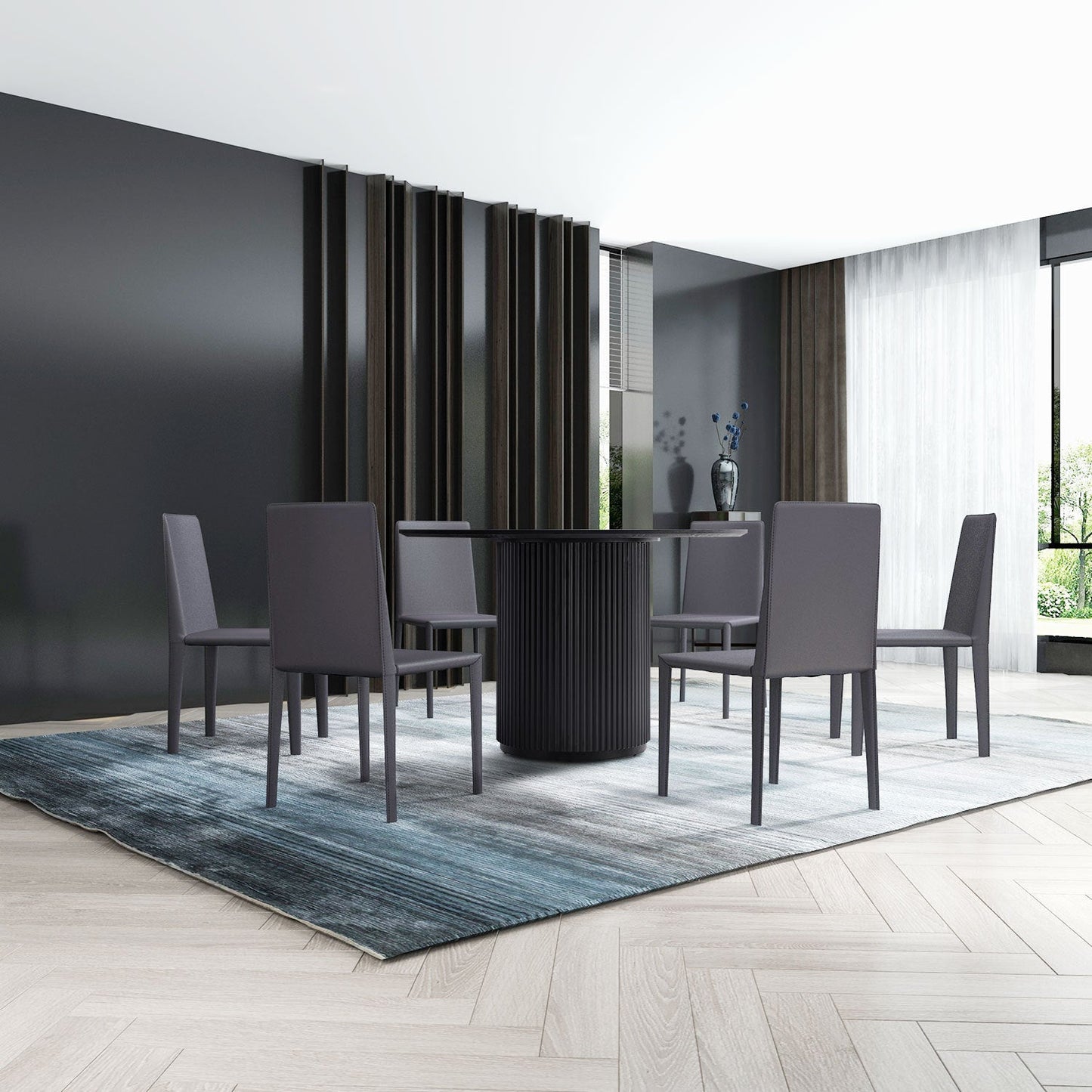 Black Round Dining Table, MDF Handcraft Pedestal Dining Room Table Restaurant Furniture Leisure Coffee Table