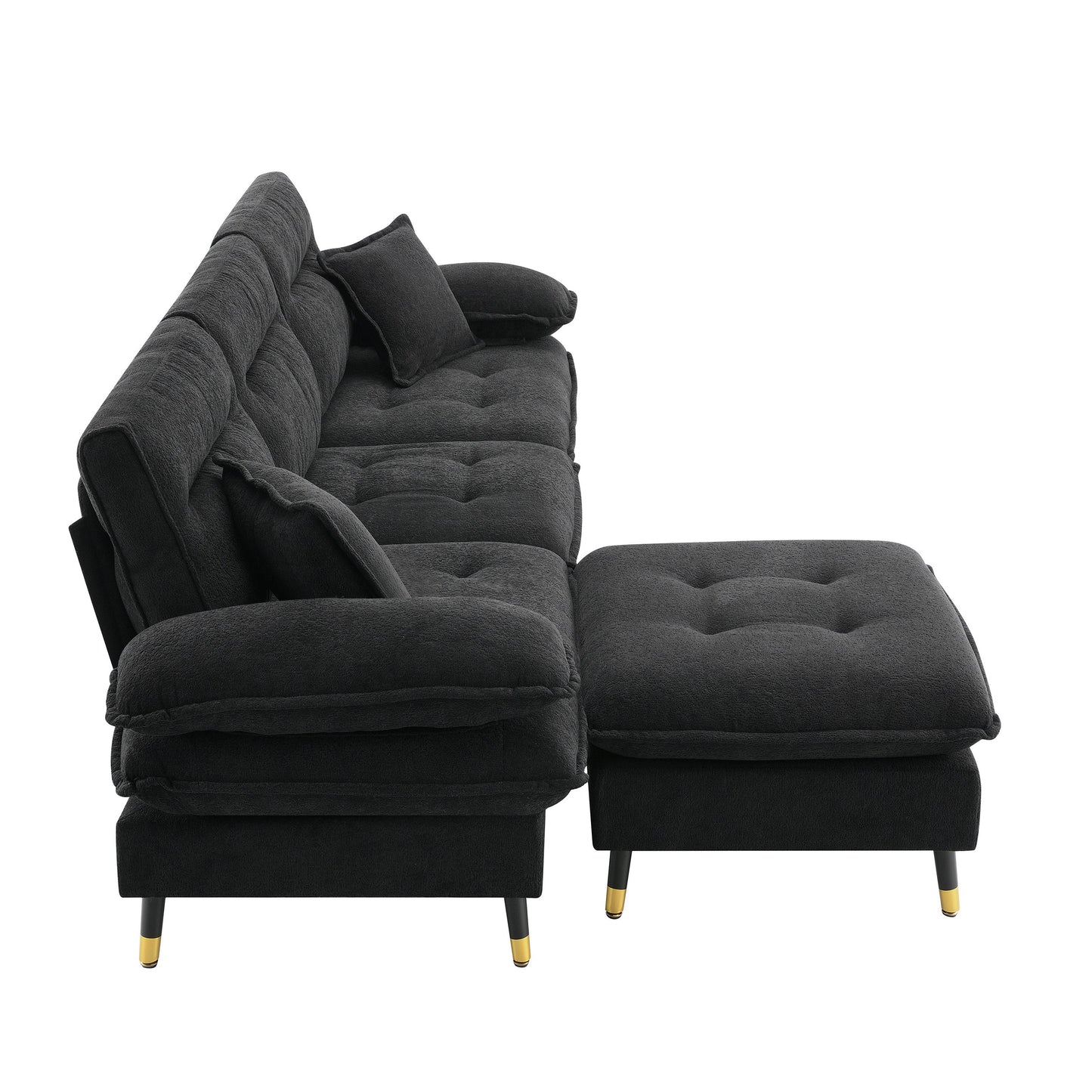 106*66.5" L Shaped Convertible Sectional Sofa,4 Seat Tufted Couch Set With Two-Tone Adjust Legs,Cloud Chenille Fabric