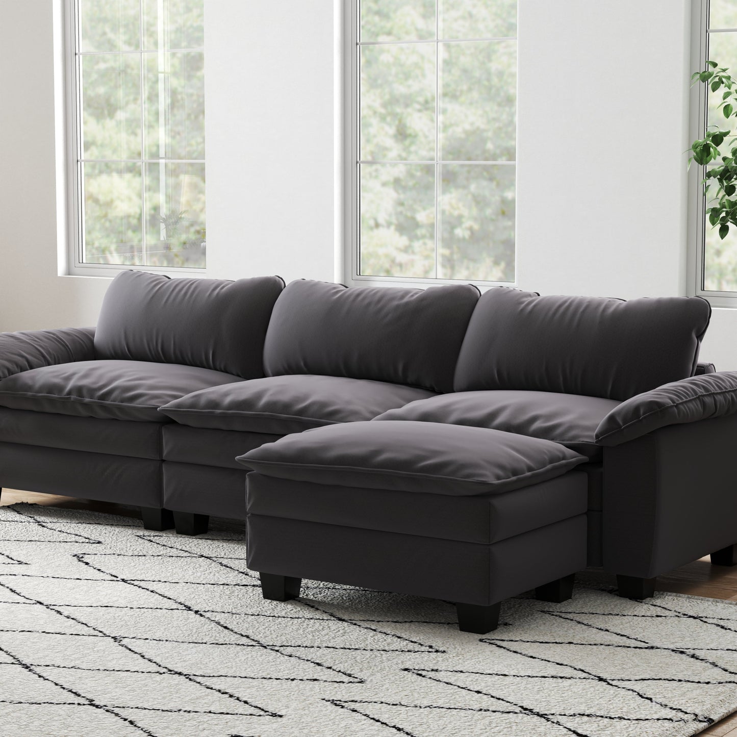 Living Room Furniture Luxury Sectional Sofa Couch With Ottoman Soft Velvet Upholstered Sofa Grey