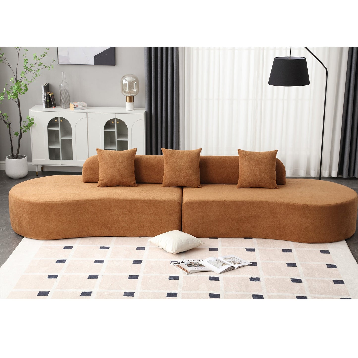 Modern Curved Combination Sofa, Terrycloth Fabric Sofa, Minimalist Sofa in Living Room, Apartment, No Assembly Required