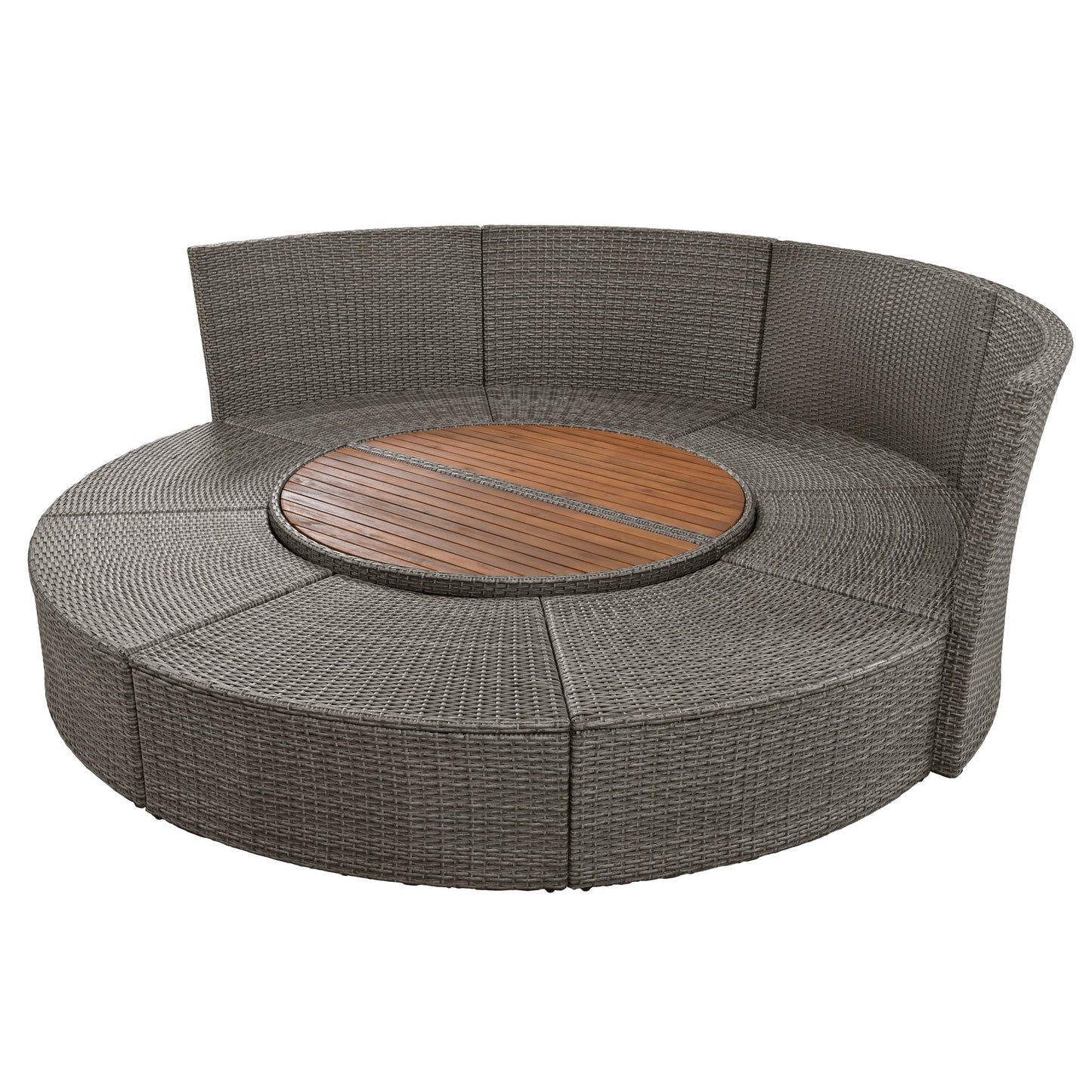 Patio 5-Piece Round Rattan Sectional Sofa Set All-Weather PE Wicker Sunbed Daybed With Round Liftable Table and Washable