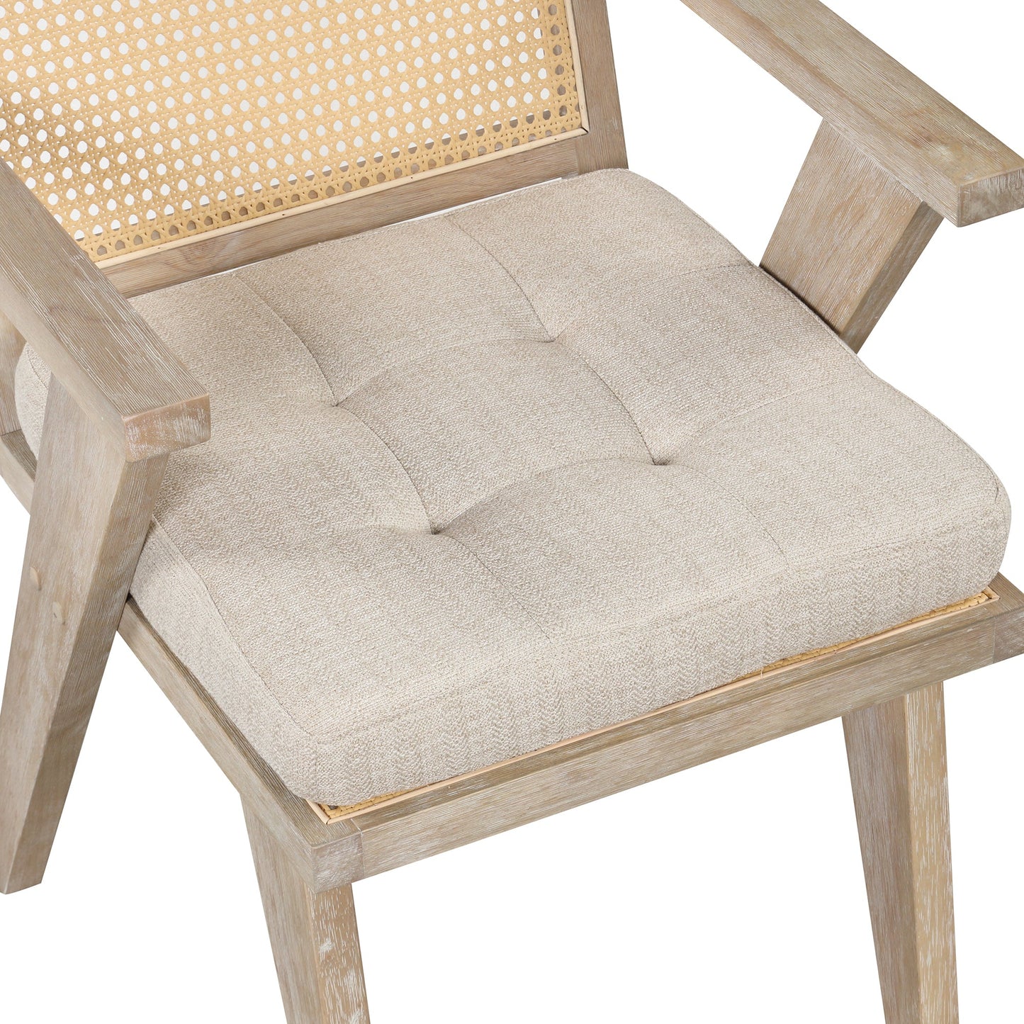 Mid-Century Accent Chair With Handcrafted Rattan Backrest and Padded Seat for Leisure, Bedroom, Kitchen, Living Room