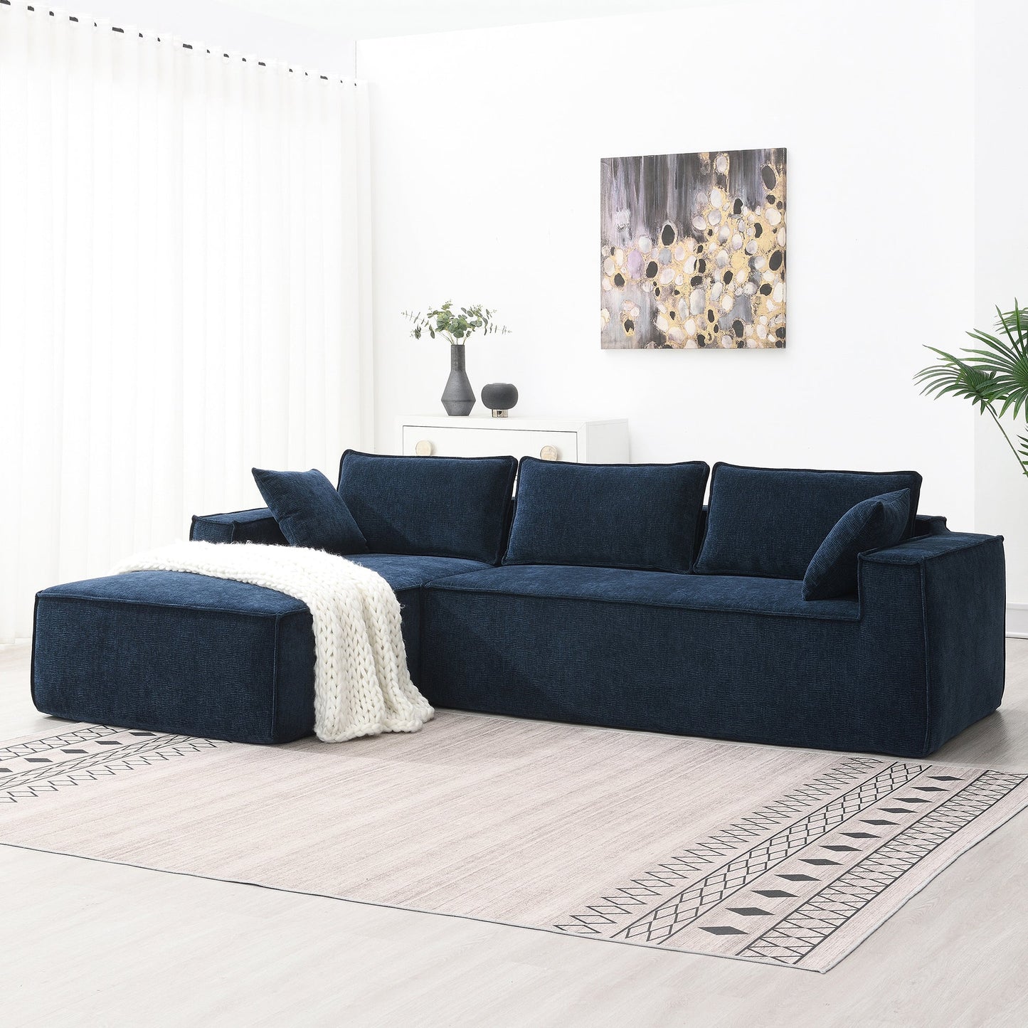 111.5*72"Minimalist Style Modular Sectional Sofa,Wrinkle-Resistant Chenille Couch Set,L-Shaped Sleeper Sofa Bed